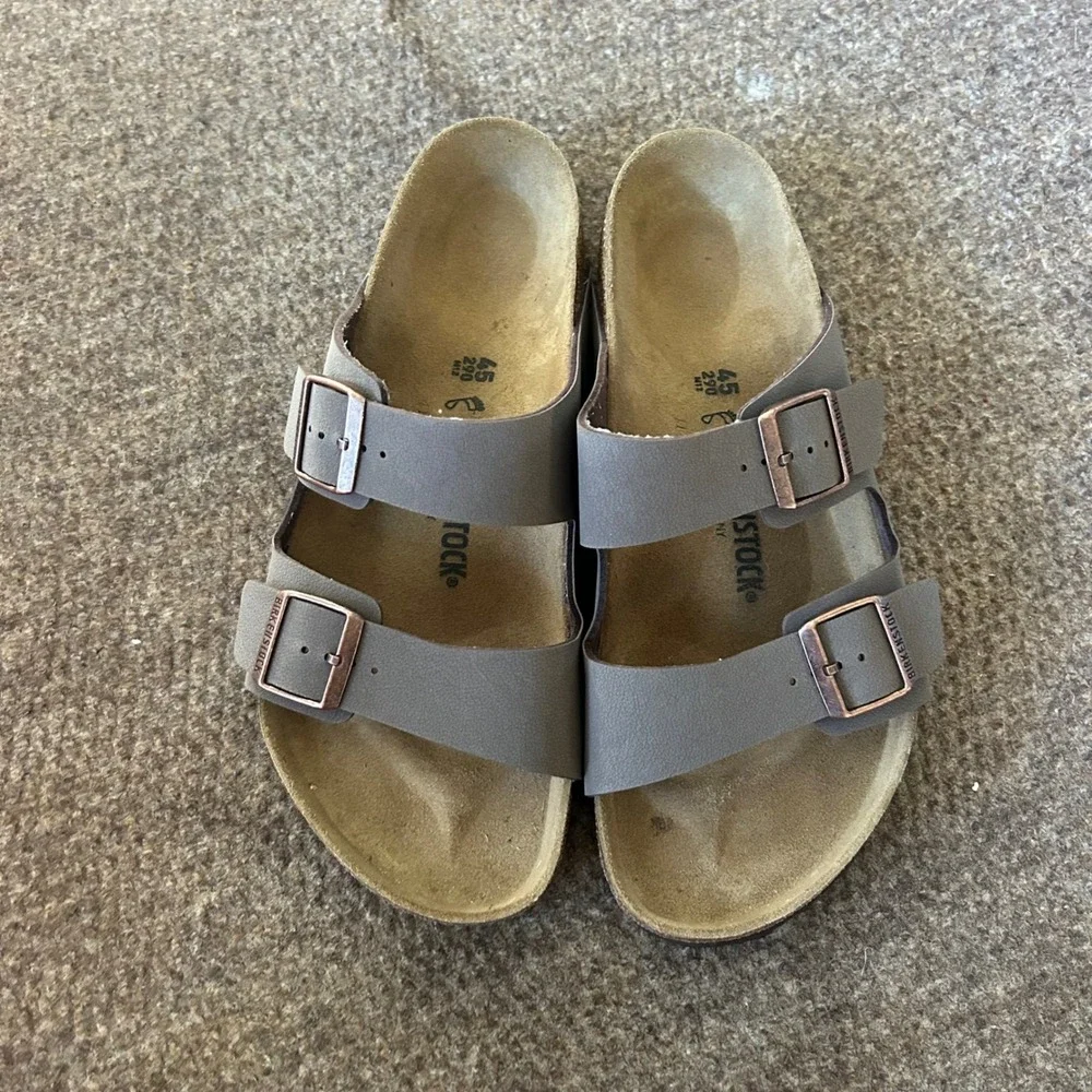 Birkenstock Arizona Stone Birko-Flor Sandals Mens 45 M12 Gray Two Strap Slide
